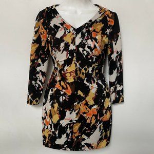 Antonio Melani Women Sheath Dress‎ Size 2 Long Sleeve V Neck Mini Black Brown